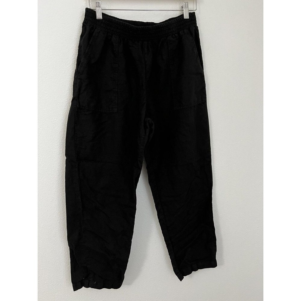 Tina + Jo Black High Rise Linen Pants Size Large Pull On Minimalist Lagonlook L